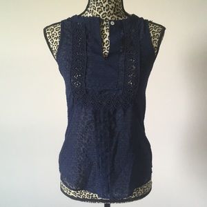 Navy blue embroidered chiffon tank